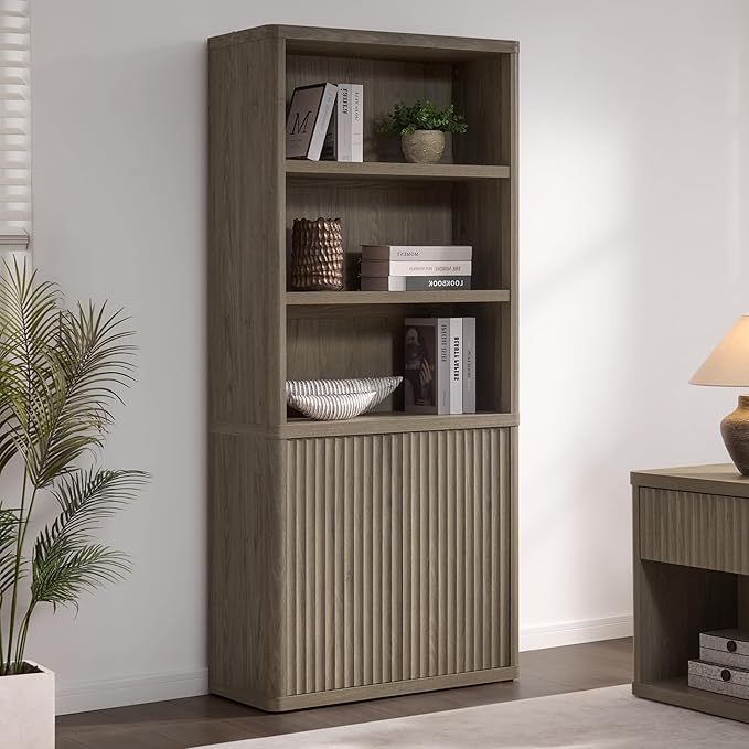 SICOTAS Book Shelf with Doors 71" Tall 6 Tier Bookshelf with Adjustable Shelves by SICOTAS