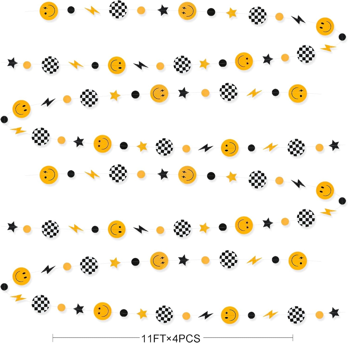 One Happy Dude 1st Birthday Decorations Black Yellow Smile Face Lightning Star Checkered Circle Dot Smiley Face Garland Streamer for Baby Shower First Birthday Wedding Hippie Party Decoration Supplies