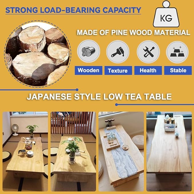 220cm Japanese Floor Table -Vintage Solid Wooden Tatami Table, Low Rectangular - Image 5