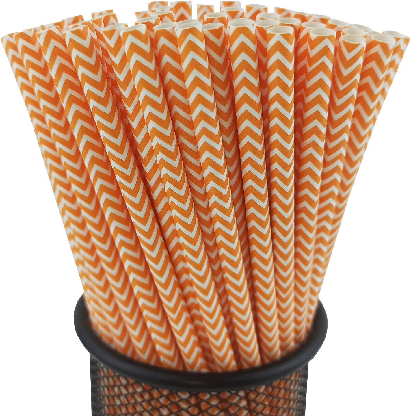 YAOSHENG Premium Disposable Waves Striped Drinking Paper Straws, Pack 100 Orange Waves Paper Straws for Cocktail Party Supplies,Birthday,Bridal/Baby Shower,Juice,Shakes (Orange Waves)