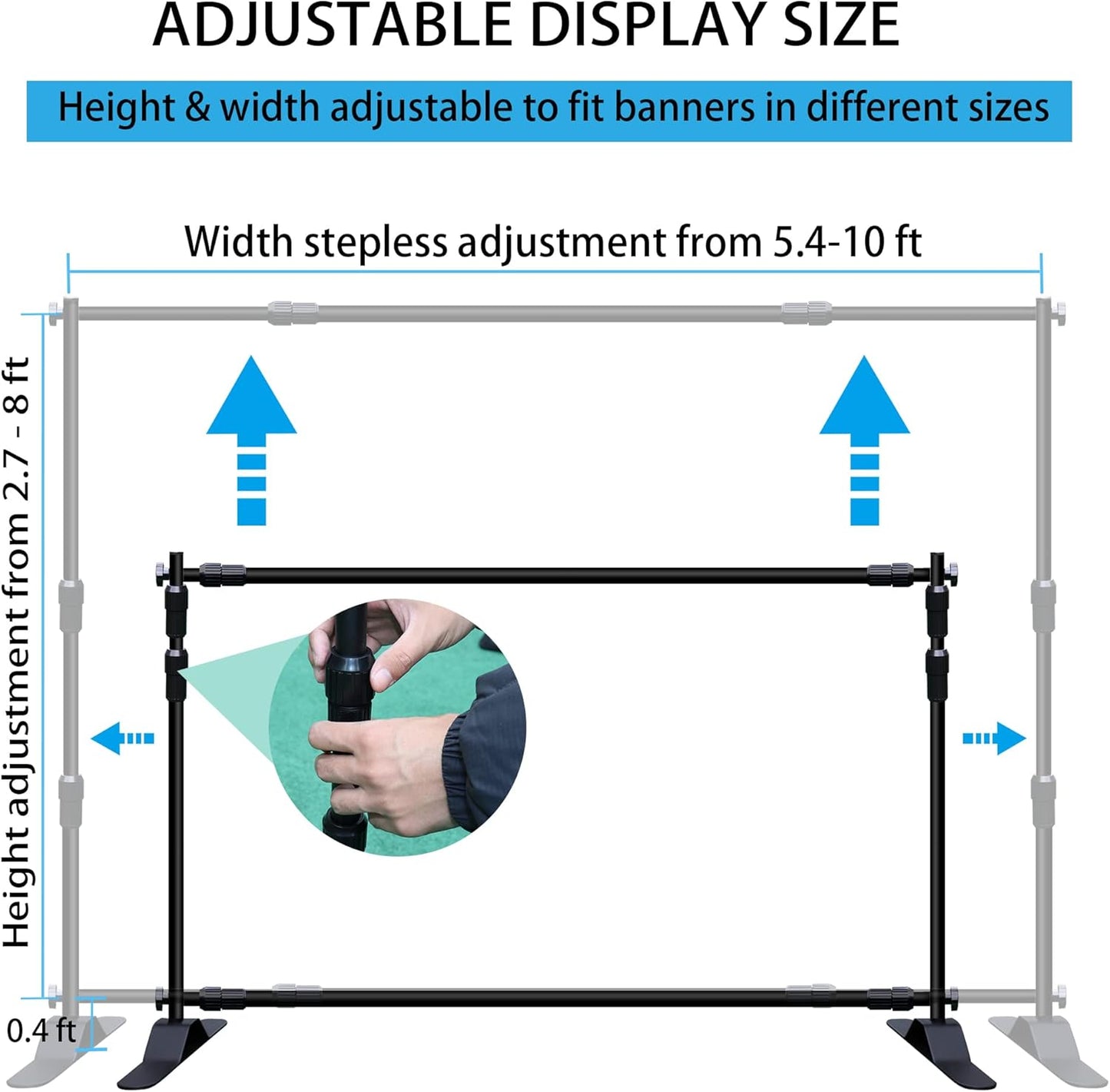 Photo Backdrop Banner Stand Kit, Heavy Duty 10 x 8 FT Adjustable Telescopic Tube Back Drop Display Stand, Step and Repeat Stand for Party Photography Trade Show Booth Background, with Clips