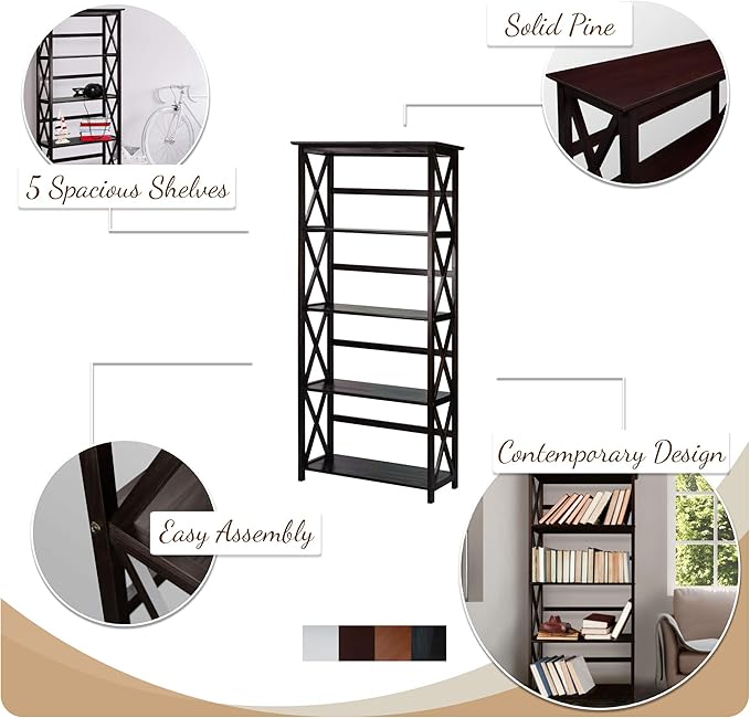 Montego 5-Shelf Bookcase-Black - Image 4