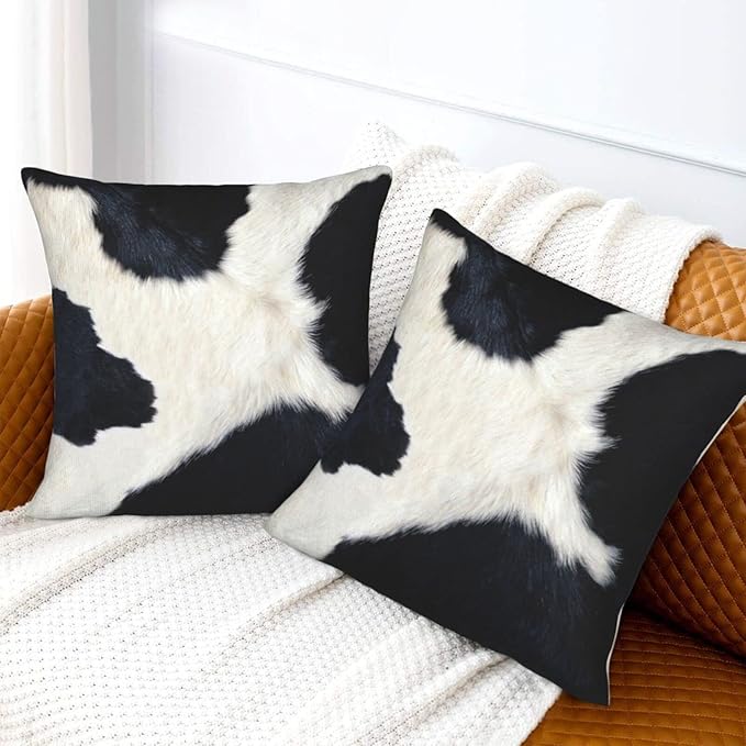 Western Cow Print Black and White Pillow Covers 20x20 Set of 2, Cowfur Print - Image 5