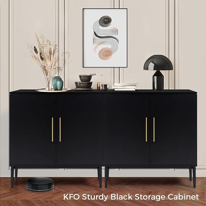 Set of 2 Storage Cabinet with Doors, Modern Black Accent Cabinet, Free Standing - Image 5