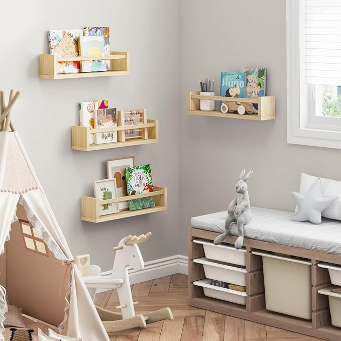 Fixwal Nursery Book Shelves, 16.5 Inch Floating Nursery Bookshelves, Solid Wood - Image 3