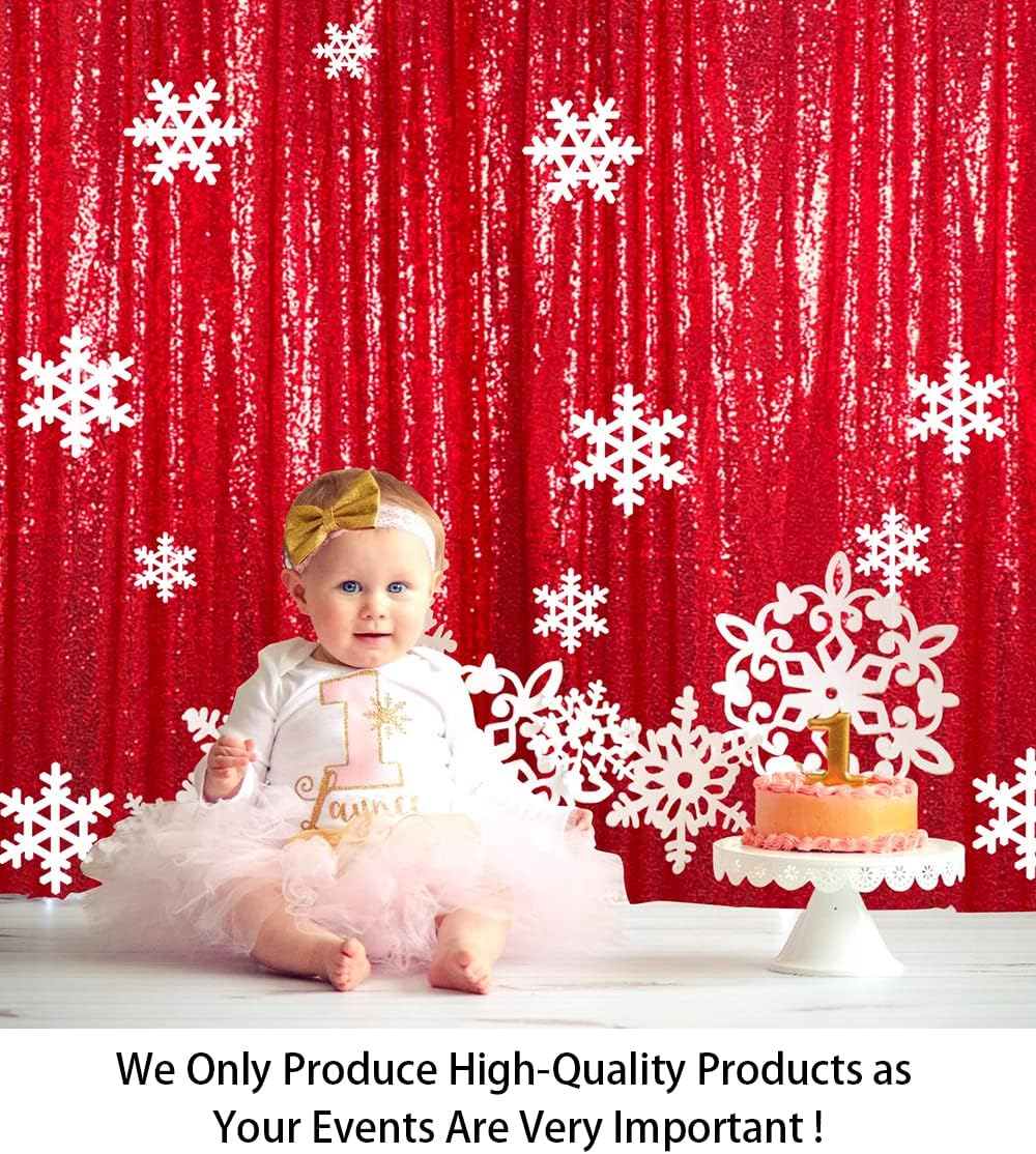 ShinyBeauty Red Sequin-Backdrop-Curtain 2Panels 5FTx10FT Glitter Wedding Photography Background Shimmer Curtains Payette Sequin Backdrops Red Sequins Fabric Backgrounds