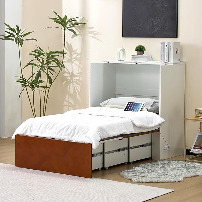 VINGLI Twin Murphy Bed with Storage Drawer, Rustic & Scandinavian Style - Image 9