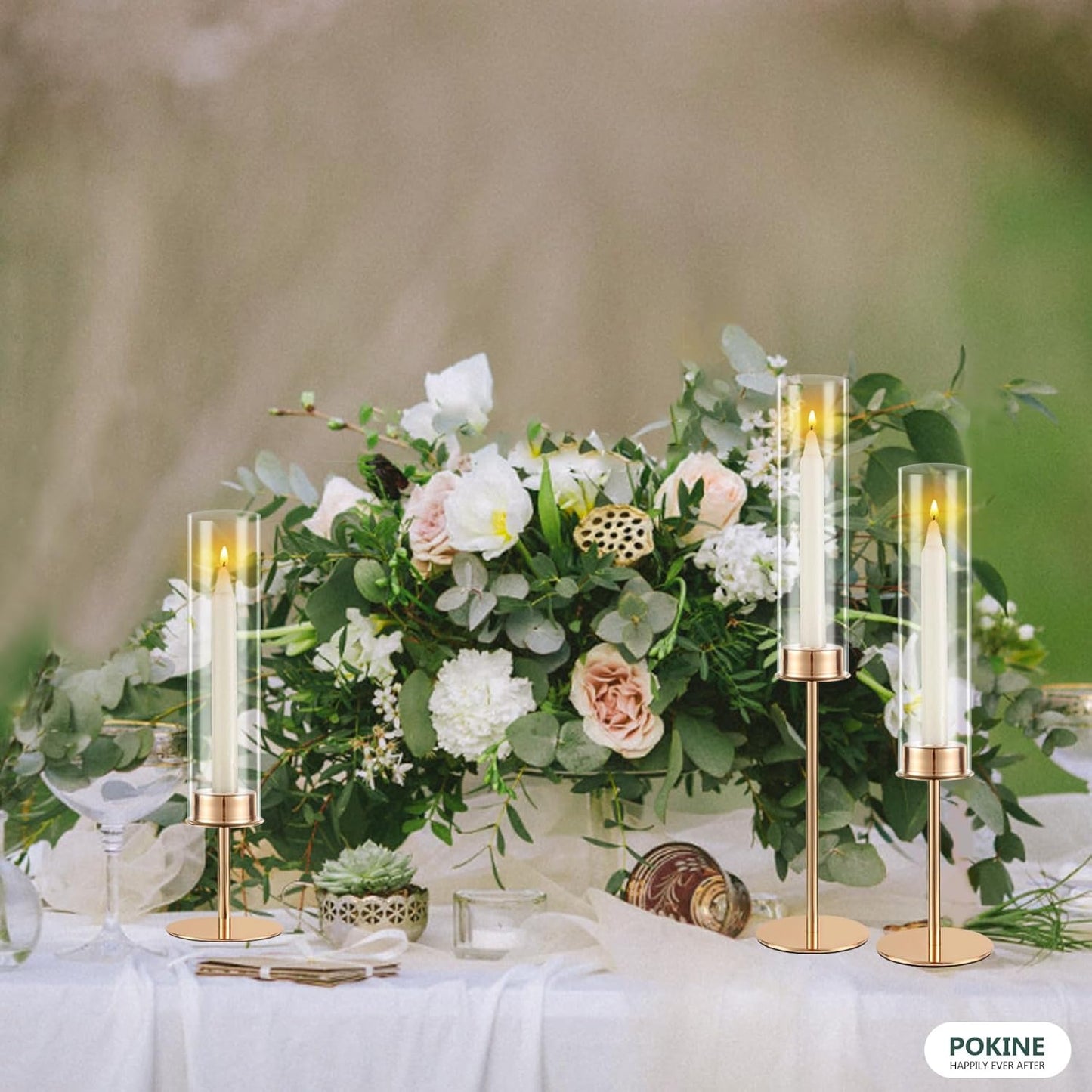 Gold Candle Holders Set of 6 for Glass Taper Candle Holders,Hurricane Candlestick Holder for Home Decor, Wedding, Dinning, Party Decorative, Anniversary (6,Gold)