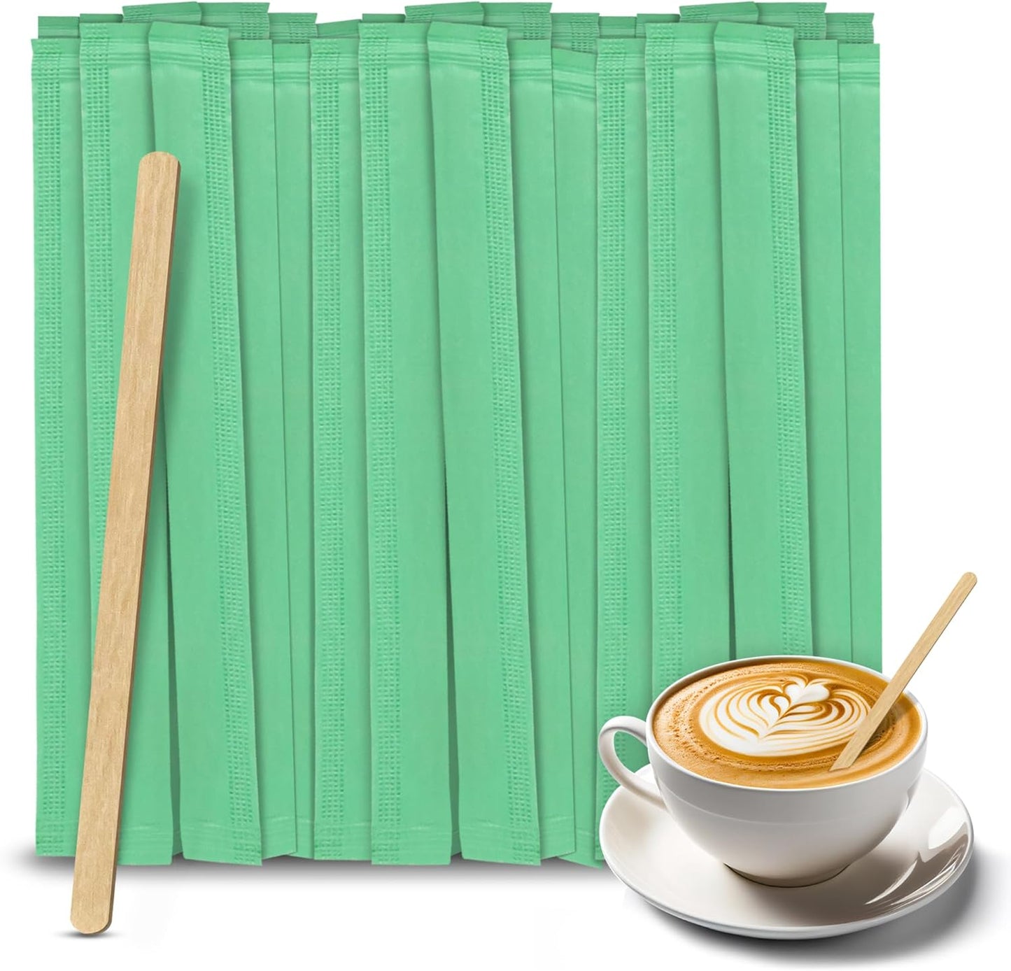 1000 Pack 5.5 Inch Natural Wood Coffee Stir Sticks Individually Wrapped - Wooden Disposable Coffee Stirrers also for Tea, Cocktails & Beverages - Eco-Friendly Stirring Sticks