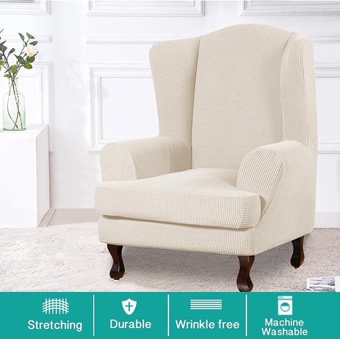 Turquoize Wingback Chair Covers 2 Piece Wing Chair Slipcover Stretch Slipcovers - Image 2