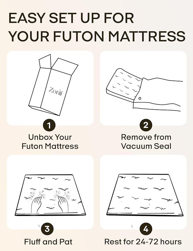 ZonLi Japanese Floor Futon Mattress Queen Size 80"x 60", 100% Cotton Cover 4'' - Image 8
