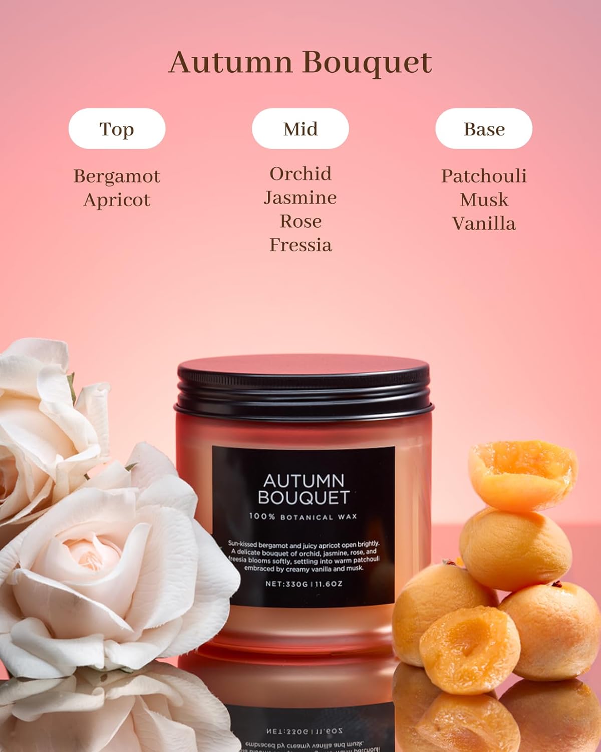 M&SENSE Fall Candle Autumn Wreath Scented, Large 11.6oz Natural Soy Wax 70 Hours Burn Time Clean Non Toxic Candle Classic 2 Wicks Gifts