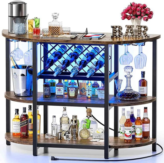 Zarler Bar Cart with Power Outlet Easy to Assemble, LED Home Bar Cabinet by ZarlerOfficial