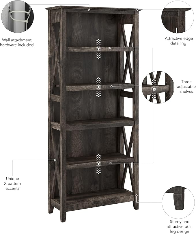 Bush Home Tall 5 Shelf Bookcase - Image 5