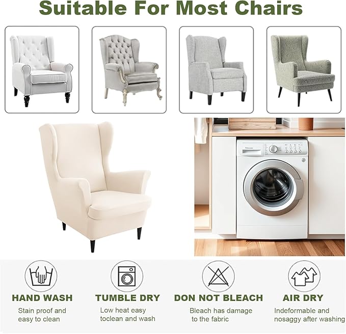 HAOYONG Wing Chair Slipcovers Waterproof Spandex Wingback Chair Covers 2 Pieces - Image 6