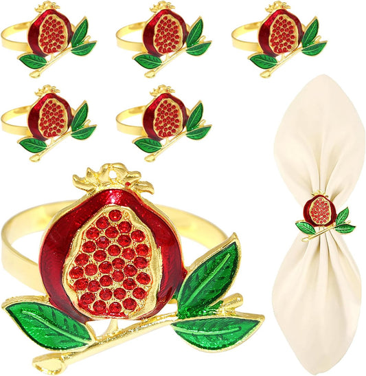 Christmas Pomegranate Napkin Rings set of 6 Red Fruit Napkin Rings for Thanksgiving New Year Dinner Decor,Gold Fall Napkin Ring Holders for Beach Wedding Garden Party Home Daily Table Setting