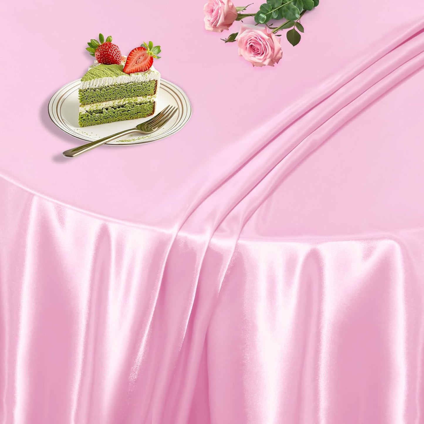KKJIAF 1 Pack 60 Inch / 5ft Round Table Cloth, Light Pink Overlay Round Satin Table Cover, Silky Satin Dining Tablecloths for Wedding Buffet Parties Banquet Decoration