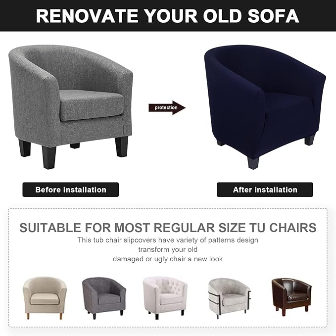 SearchI Club Chair Slipcover Stretch Barrel Chair Covers Solid Color Tub Chair - Image 7