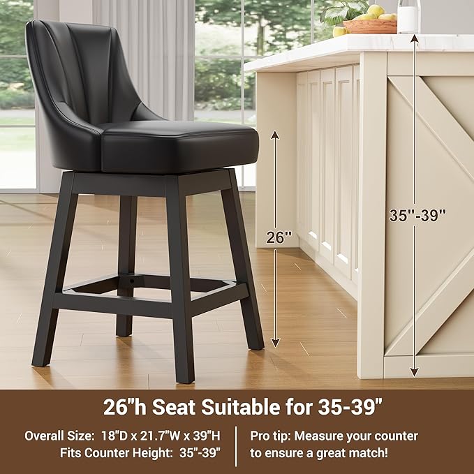 YaFiti Swivel Bar Stools Set of 3, 26 Inch Counter Height Bar Stools - Image 6