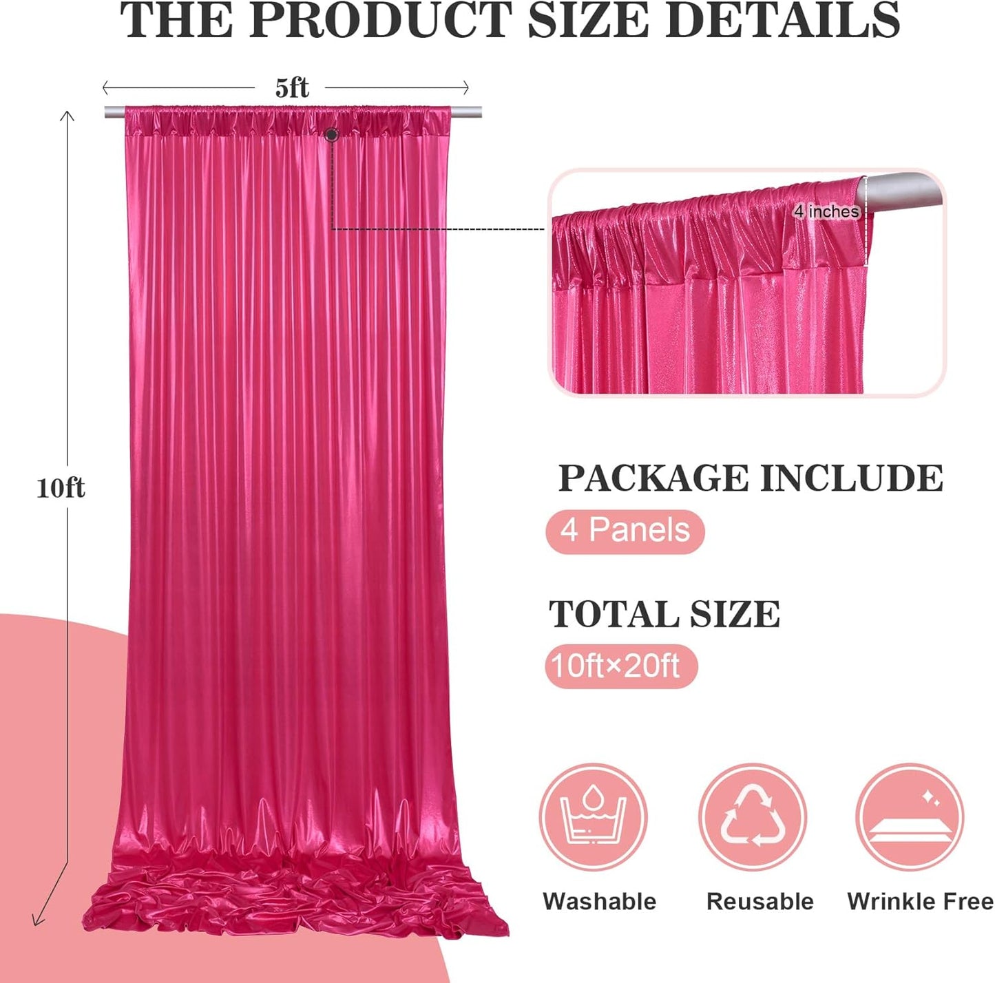 20x10ft Thick Hot Pink Glitter Backdrop Curtain Panels for Parties, Wrinkle Free Sequin Sparking Photo Backdrop Drapes, 4 Panels 5x10ft Shimmer Back Drop Cloth for Wedding Birthday Photography