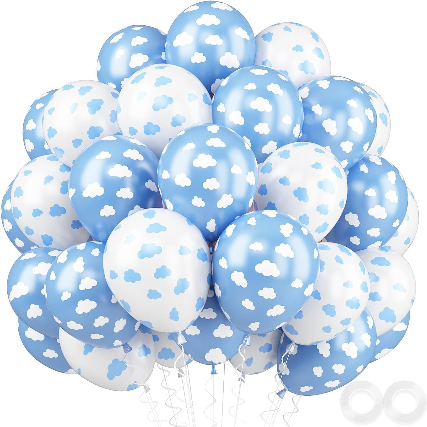 Cloud Balloons, 52 PCS 12 Inch Blue White Balloons With Clouds Print for Birthday, Baby Shower, Cloud Themed Party Decorations Supplies