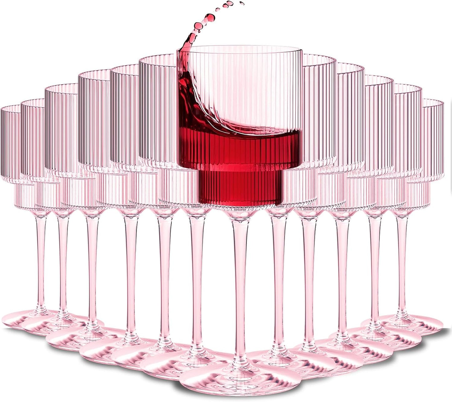 Plastic Goblets Wine Glasses - 12Oz Acrylic Wine Glasses Origami Unbreakable Clear Plastic Cocktail Glasses Recyclable Shatterproof Reusable Wine Cups for Parties & Weddings (Pink 1)