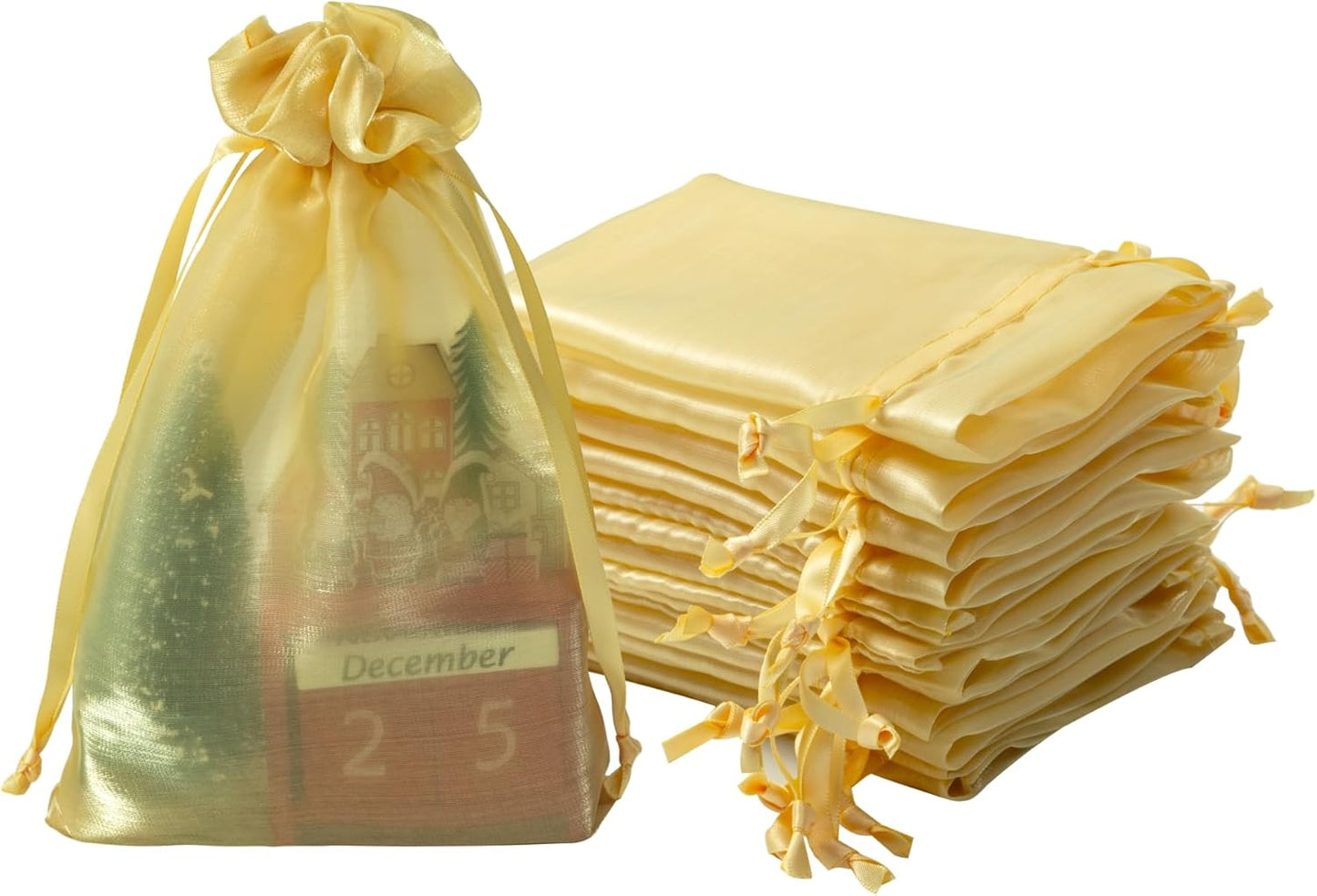 QIANF 20 Pcs Gold Small Organza Bags 6X9 inch for Wedding Favors with Drawstring, Mini Mesh Gift Bags Jewelry Pouch for Candy Bridal Shower Party Favor Baby Shower Christmas