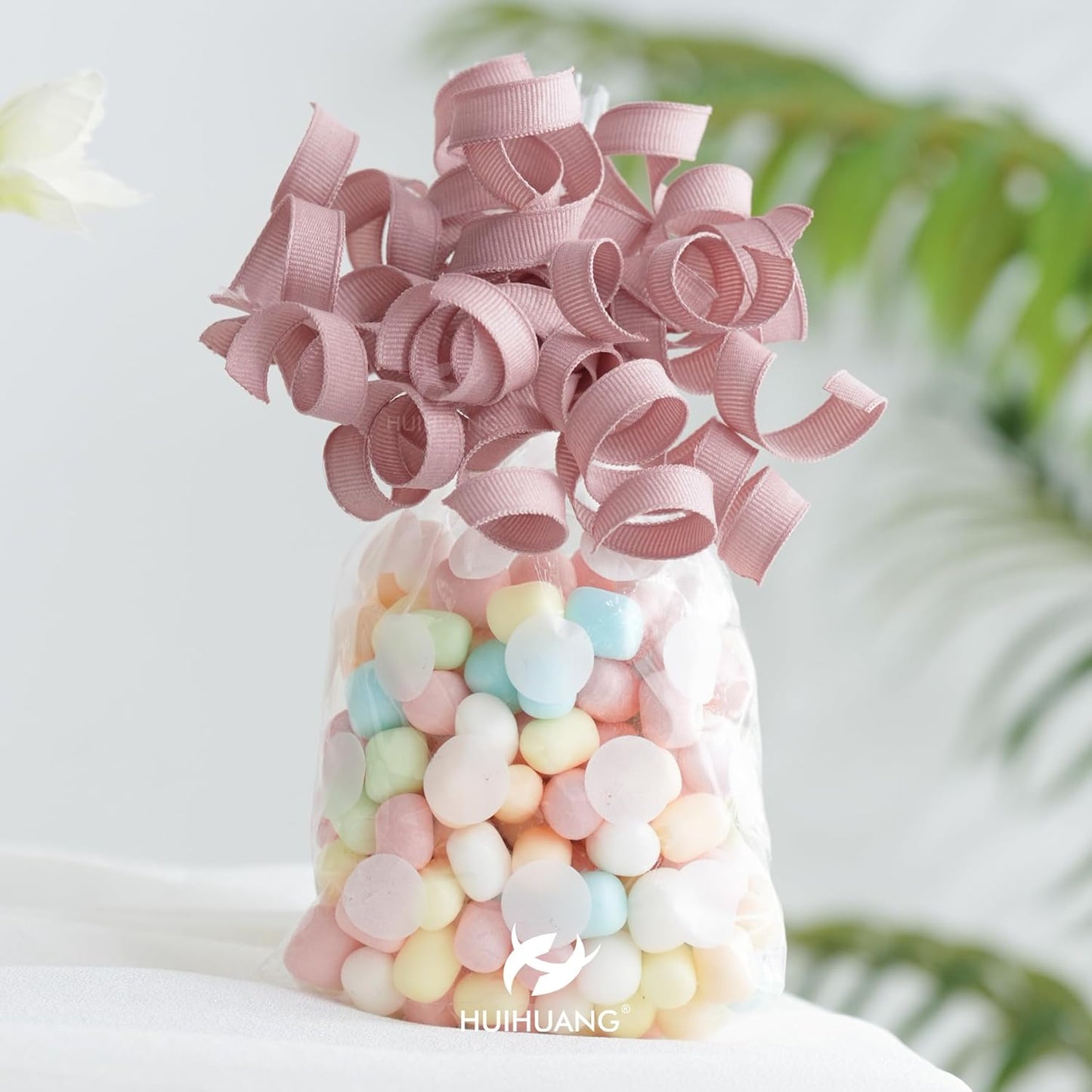 HUIHUANG Dusty Rose Bows for Gift Wrapping, Dusty Pink Curly Ribbon Bows Self Adhesive Burst Gift Bow for Presents, Wine Bottle, Treat Bags, Bridal Shower Wedding Party Favor - 6 Counts