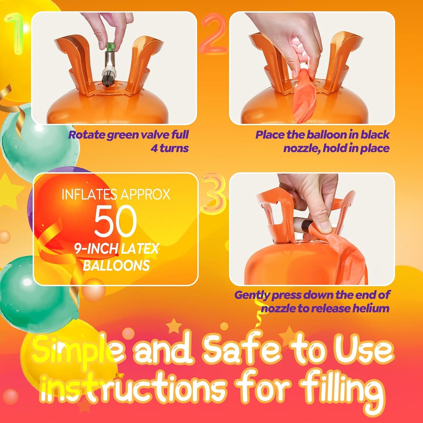 Helium Tank for Balloons at Home 7L with 30 Latex Balloons Ribbons Ideal 99.99% Pure Helium Gas Tank Pump Kit (1 Tank)