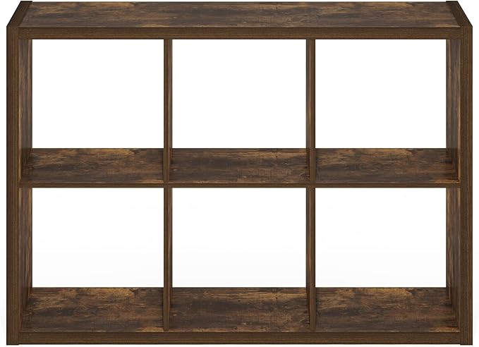 Furinno Cubicle Book Shelf, 6-Cube Bookshelf, Extra Thick Frame Horizontally & - Image 12