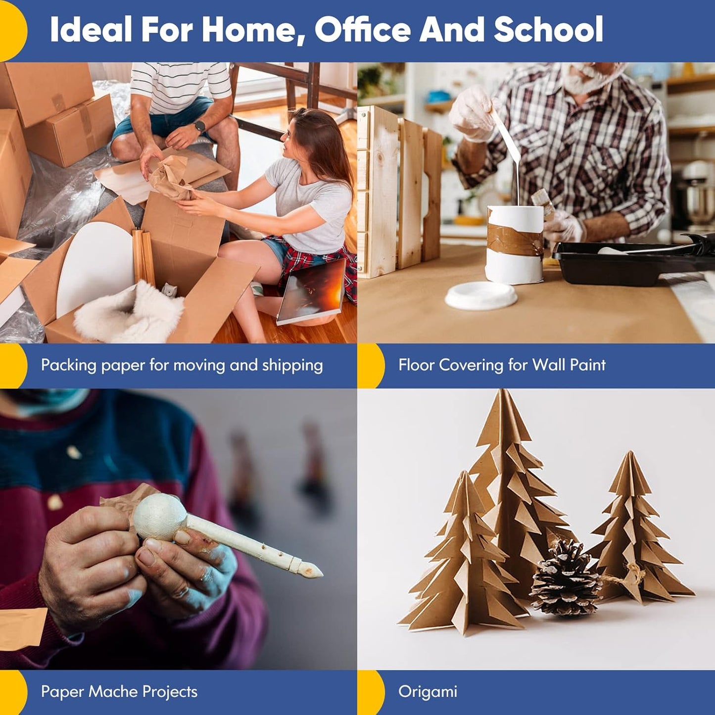 Vanhench Brown Wrapping Paper, Craft Kraft Paper 17.5"x 1200"(100') for Gift Wrapping Bulletin Board Arts & Crafts, Bouquet Flower Table Covering Poster Packing Shipping Christmas Supplies 70GSM 50LB