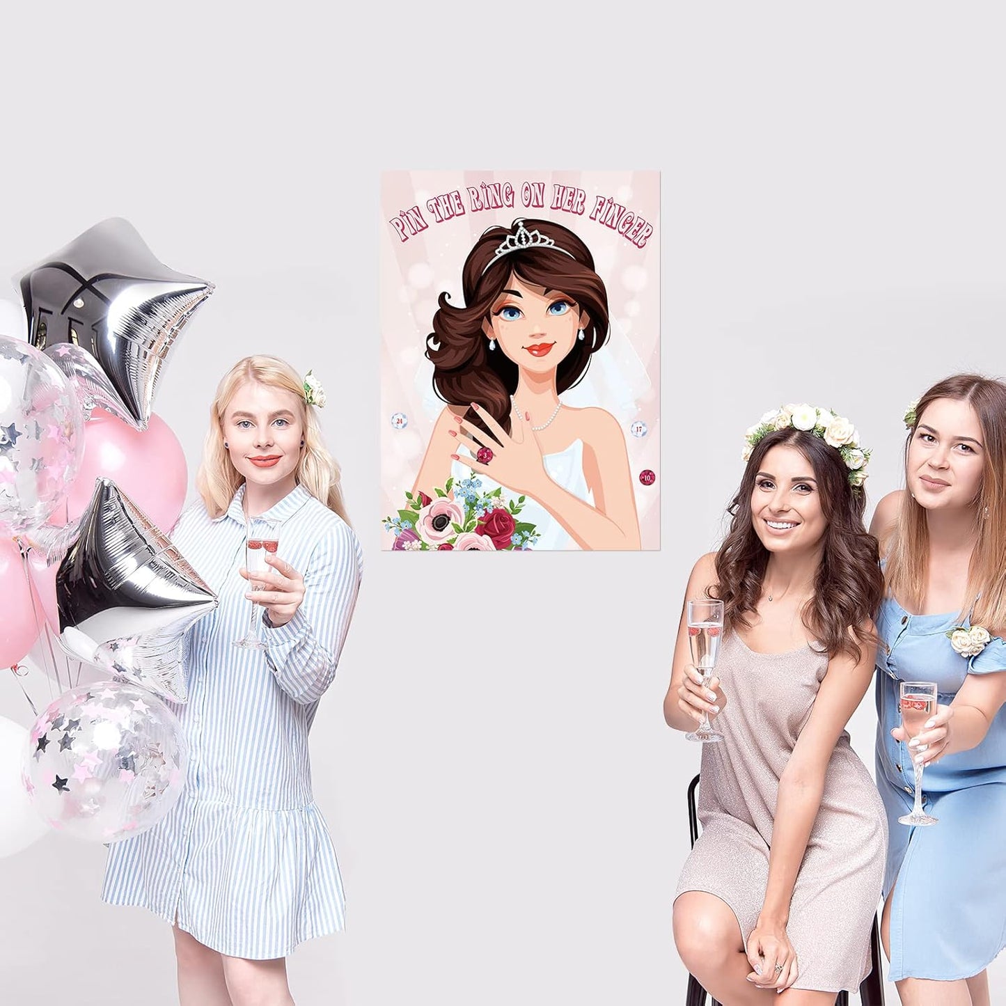 ASTARON Pin The Ring On The Bride, Bridal Shower Hen Party Bachelorette Party Girls Game Bride To Be Pin Game Party Supplies