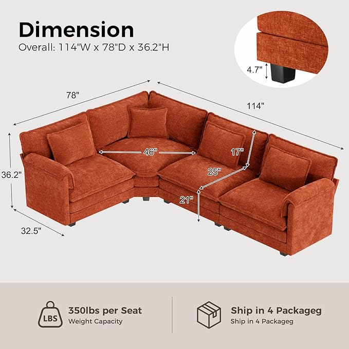 ELUCHANG 114" Oversized V-Shaped Cloud Couch Modular Sectional Sofa - Image 2