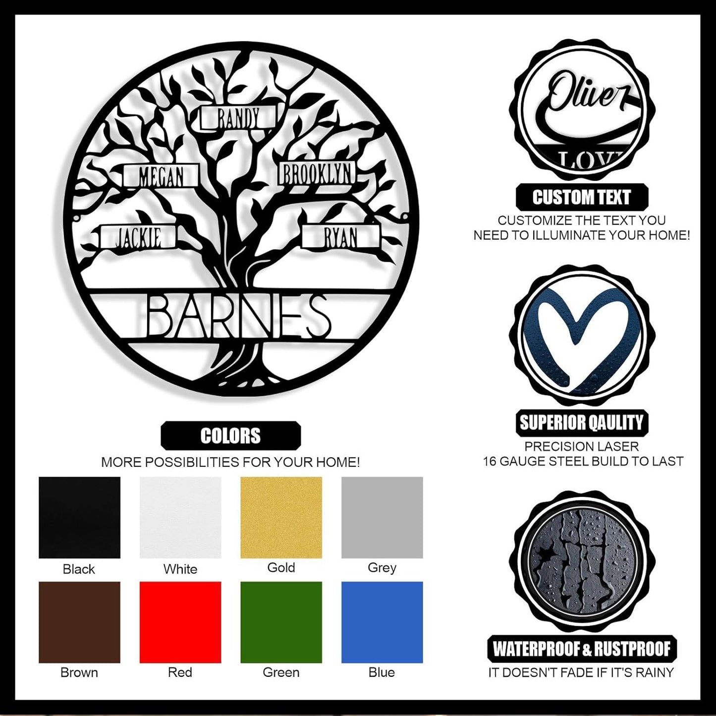 Personalized Tree of Life Metal Sign Wall Art Decor, Custom Wedding Gifts for Couples, Custom Family Name Sign, Christmas Valentine's Day Housewarming Gifts