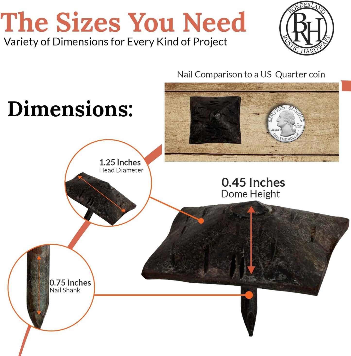 50 Pack 1.25" Square Head Iron Clavos Decorative Nails – Unfinished – Handmade Rustic Square Fasteners for Farmhouse Shutters, Faux Wood, Barn Doors, Shutters, and Gates – Ornamental Wood Accent