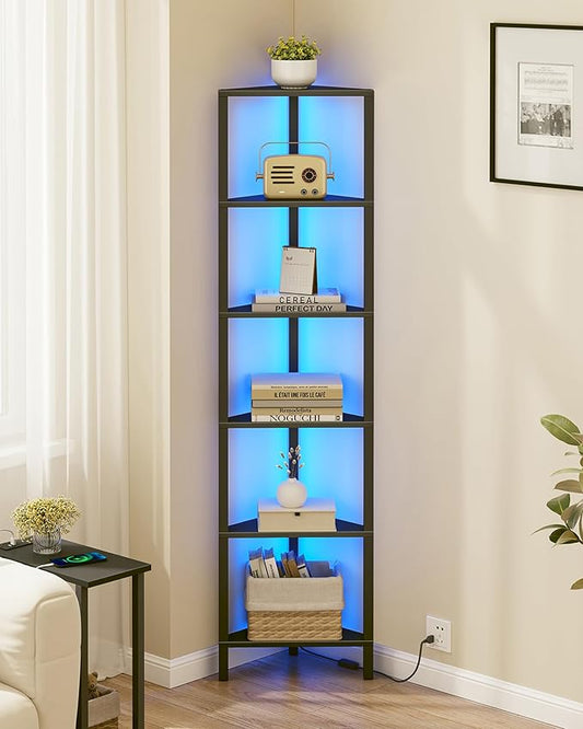 TUTOTAK Corner Shelf with LED Light, 6-Tier Corner Bookshelf by ChoosetutotakFurnitureBuildYourCozyHome