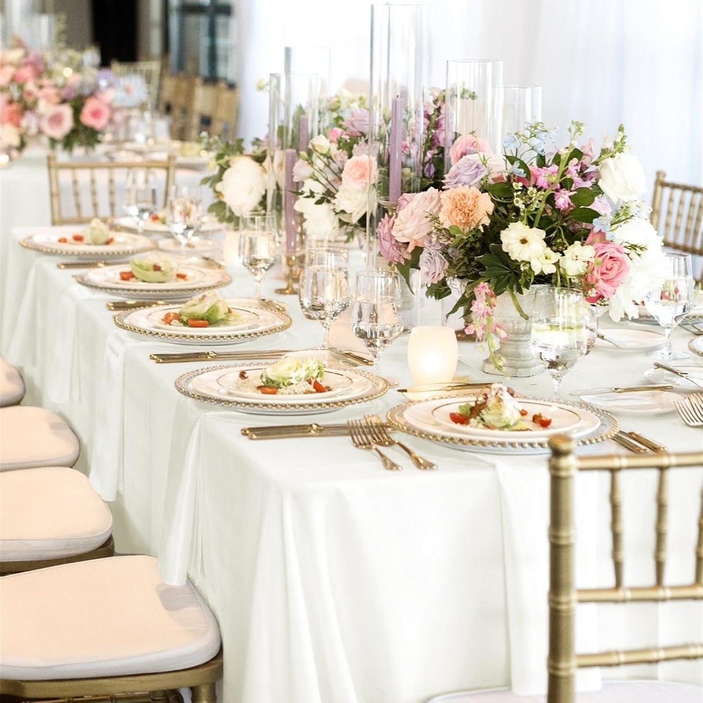 6 Pack Ivory Tablecloths for 8ft Rectangle Tables 60 x 126 Inch - Polyester Table Cover Stain and Wrinkle Resistant Washable Fabric Table Clothes for Wedding Party Banquet Reception Restaurant