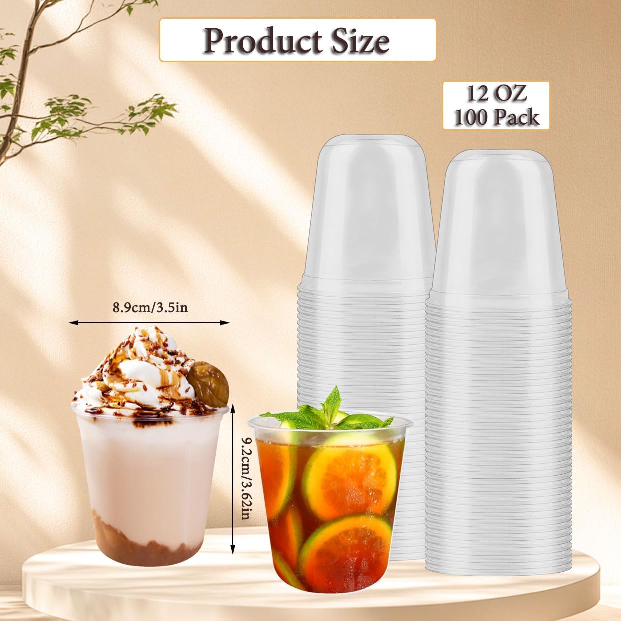 100 Pcs Disposable Stemless Glasses 12oz Plastic Cups PET Disposable Drinking Cups Cold Party Plastic Wine Glasses Classic Cup for Birthday Wedding Cocktail Halloween Christmas Party Supplies (Clear)