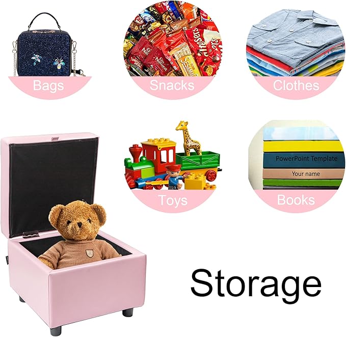 H&B Luxuries Tufted Leather Square Flip Top Storage Ottoman Cube Foot Rest - Image 7
