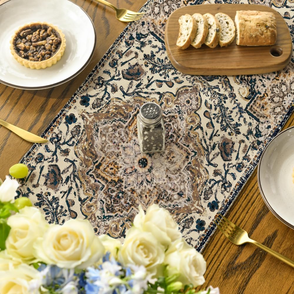 Artoid Mode Dark Blue Boho Bohemia Style Table Runner, Country Rustic Farmhouse Magical Halloween Kitchen Dining Table Decoration for Home Party Decor 13x72 Inch