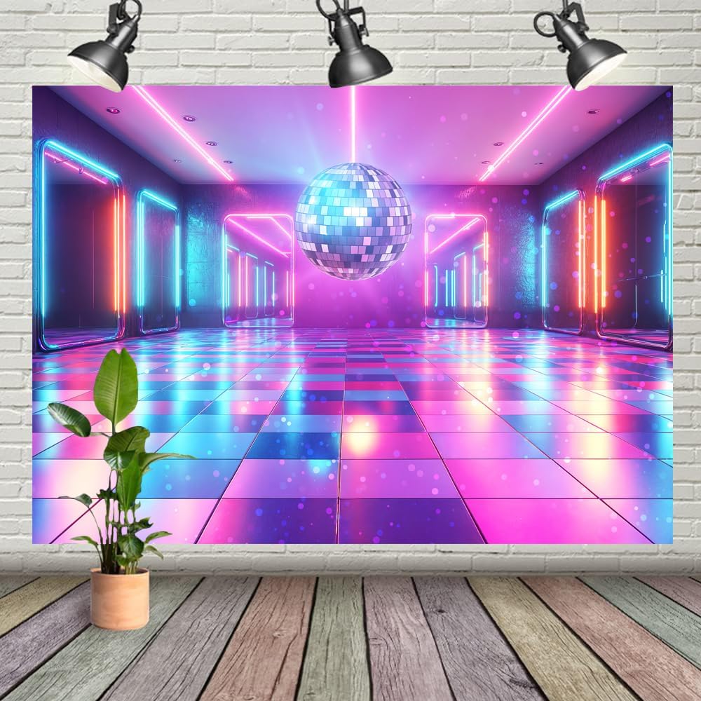 Disco Decorations Backdrop, Retro Glow Party 70s 80s 90s Theme Stage Dance Background Disco Party Decoration, Polyester Banner PartyBackdrop for Birthday Prom Portrait Photo Props 8x6FT