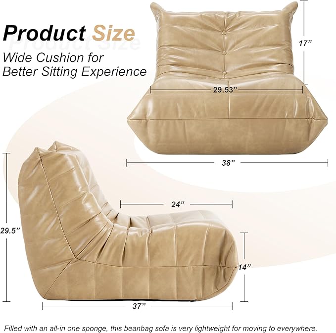 Hobestluk Giant Bean Bag Chair Lazy Floor Sofa, Memory Foam Fireside Sofa - Image 2