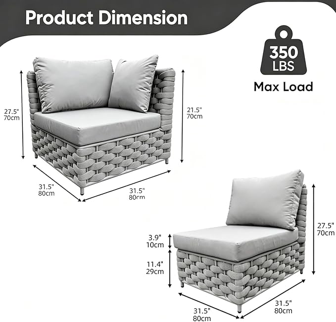 TWT Khaki Gray 5-Piece Modular Outdoor Sofa, 5-Seater Free Combination - Image 2