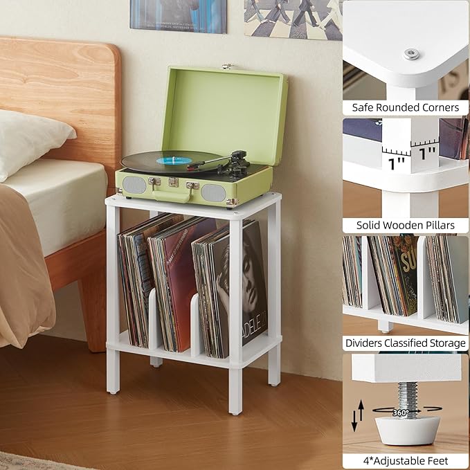 LELELINKY 2-Tier Bamboo Record Player Stand Set of 2 - Image 7