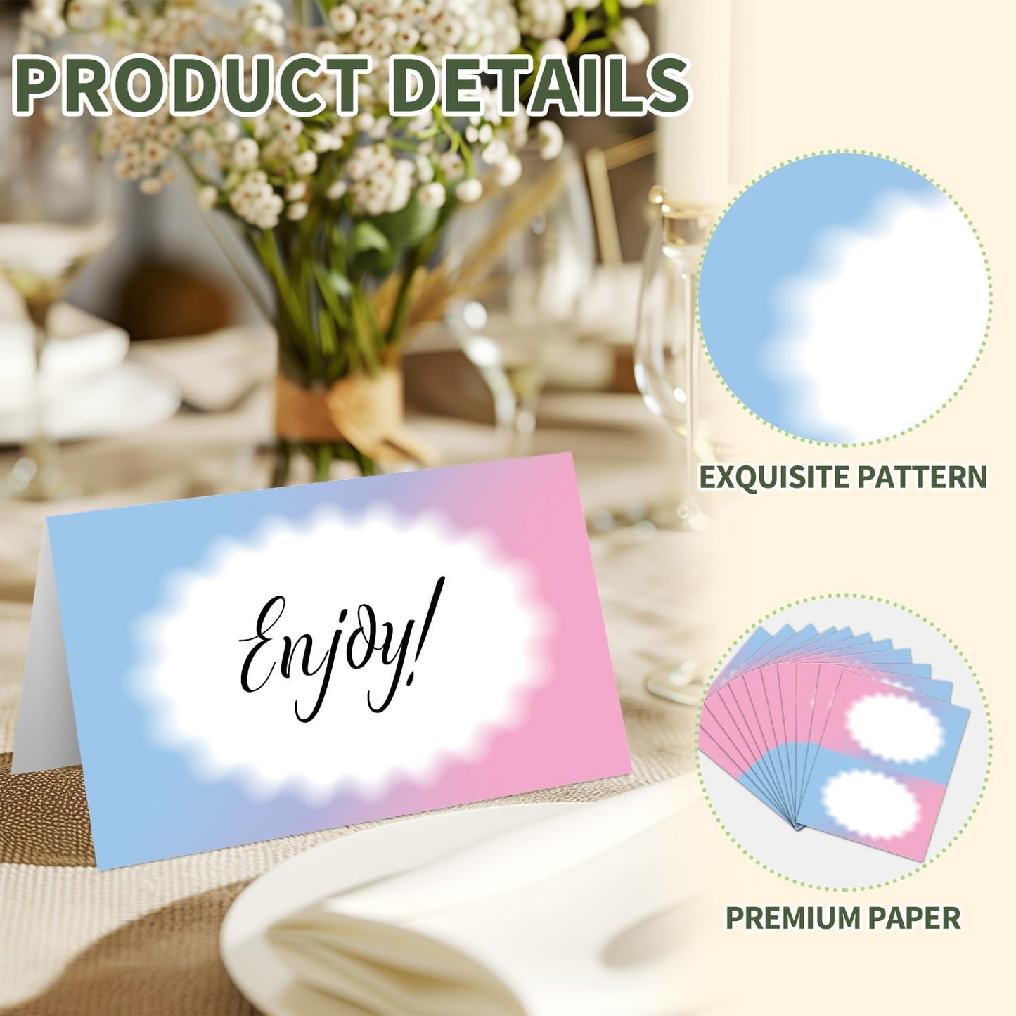 25 Color Gradient Place Cards for Table Seating, Pink Blue Wedding Name Place Card, Tent Cards for Birthday Bridal Shower Baby Shower Reception Dinner Party Decorations -A03