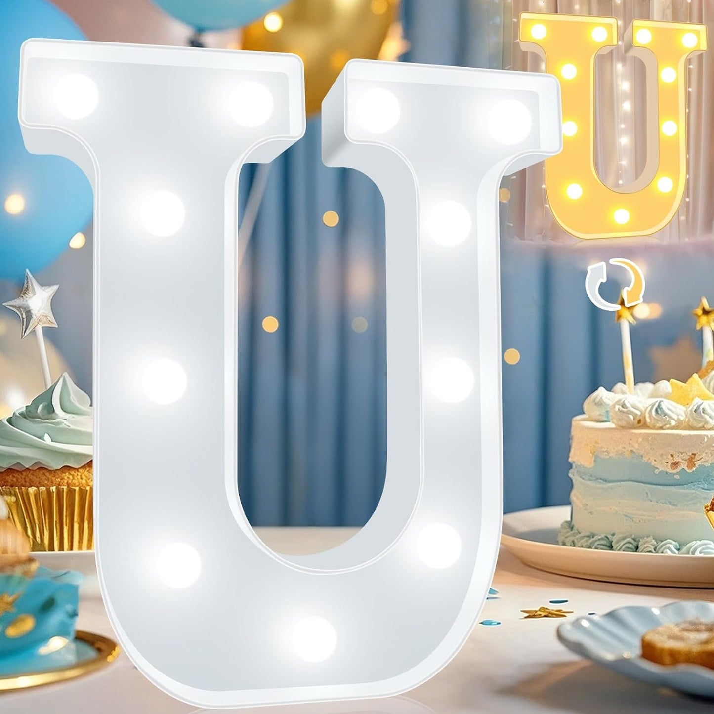 Pooqla LED Marquee Letter Lights, Warm White and Cool White Decorative Lighted Letters, Light Up Alphabet Letters for Boys Girls, Party, Wedding, Bar, Night Light, Birthday Decoration, Letter U