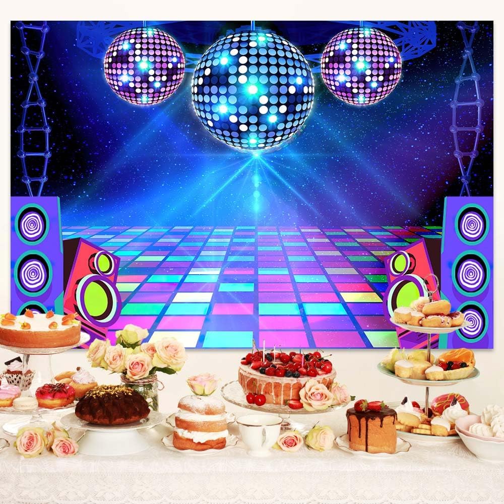 Dance Party Backdrop Retro 80s 90s Theme Stage Dance Ball Music Birthday Party Decoration DJ Photography Background 10 x 8 ft for Baby Shower Picture Photo Shoot Polyester Fabric, Green