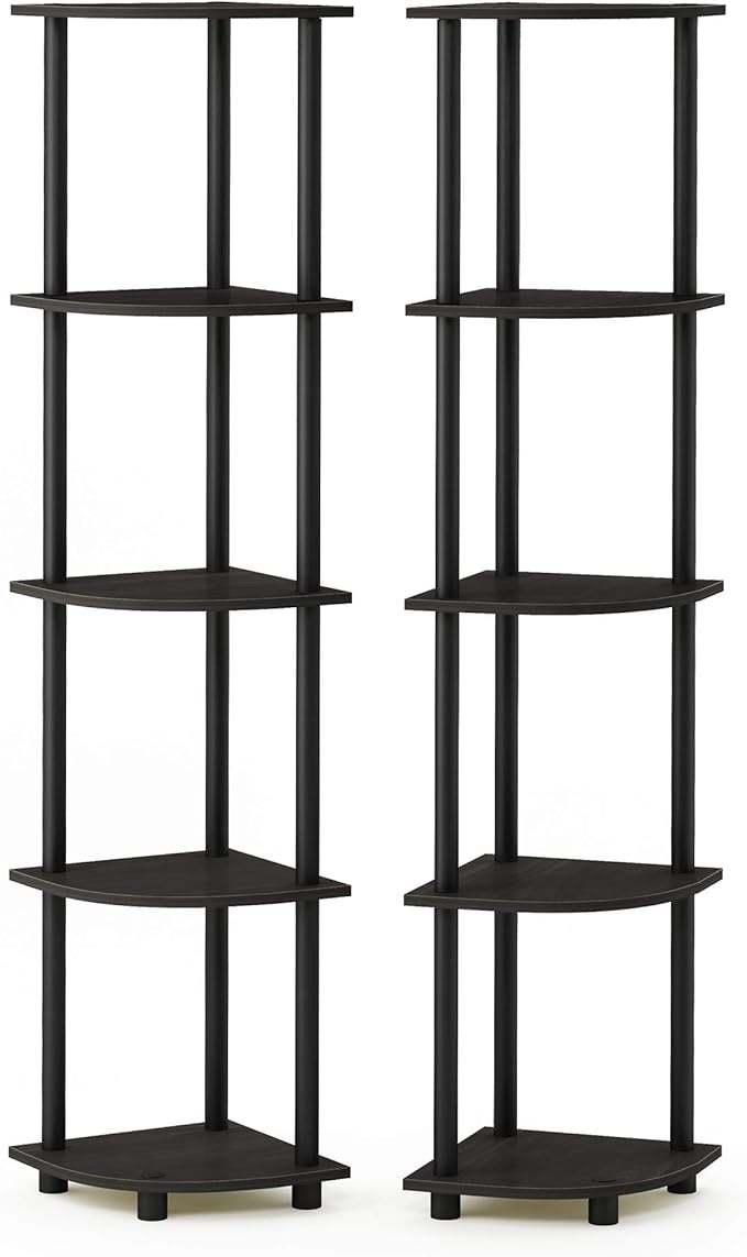 Furinno TURN-N-TUBE Corner Shelf Set of 2, 5-Tier Corner Bookshelf, Open - Image 5