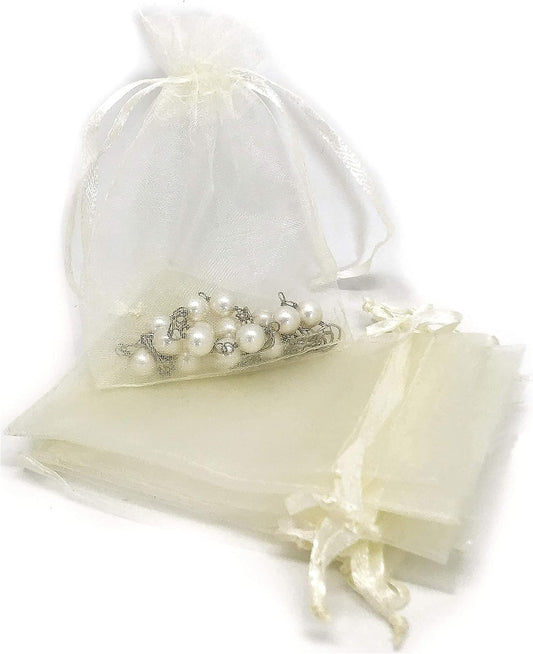 TheDisplayGuys 100-Pack 6x8 Cream/Beige Sheer Organza Gift Bags with Drawstring, Jewelry Candy Treat Wedding Party Favors Mesh Pouch