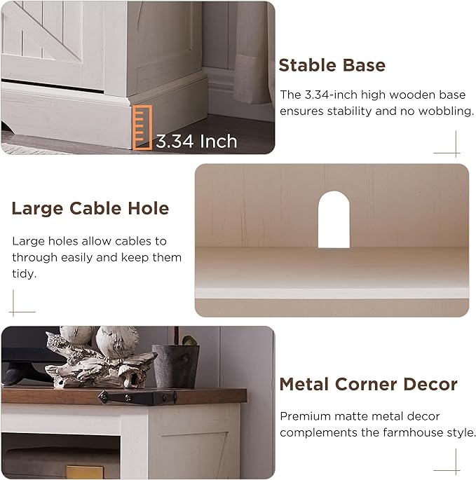 OKD Fireplace TV Stand for 65+ Inch TV, Rustic Media Console w/Sliding Barn - Image 4